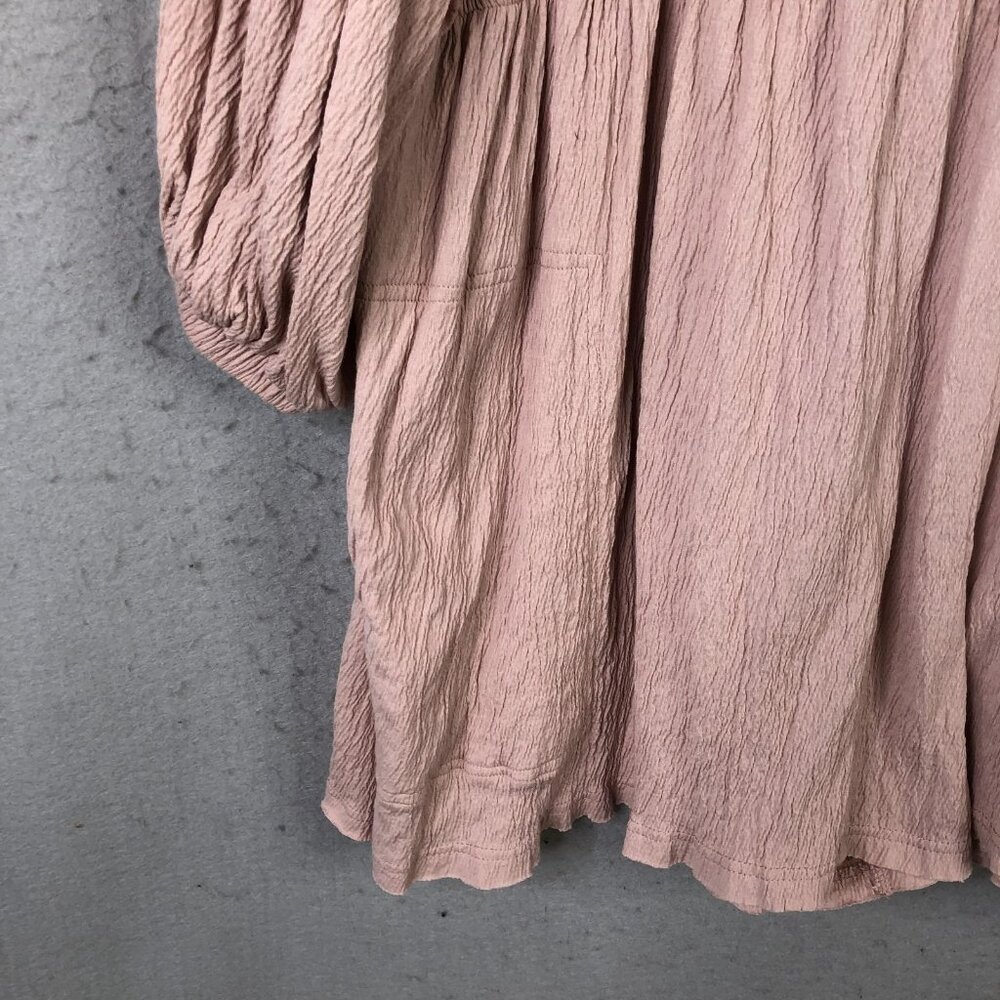 Mable Dress Women M Pink Crinkle Trapeze Boho 3/4 Balloon Sleeve Babydoll Y2K - Picture 9 of 16